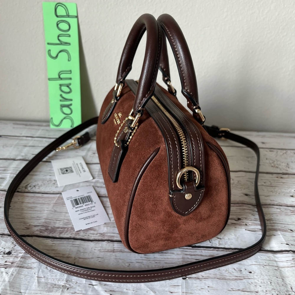 Coach Brown Suede Crossbody with Dark Brown Leather Trim and Gold Hardware - Picture 4 of 14